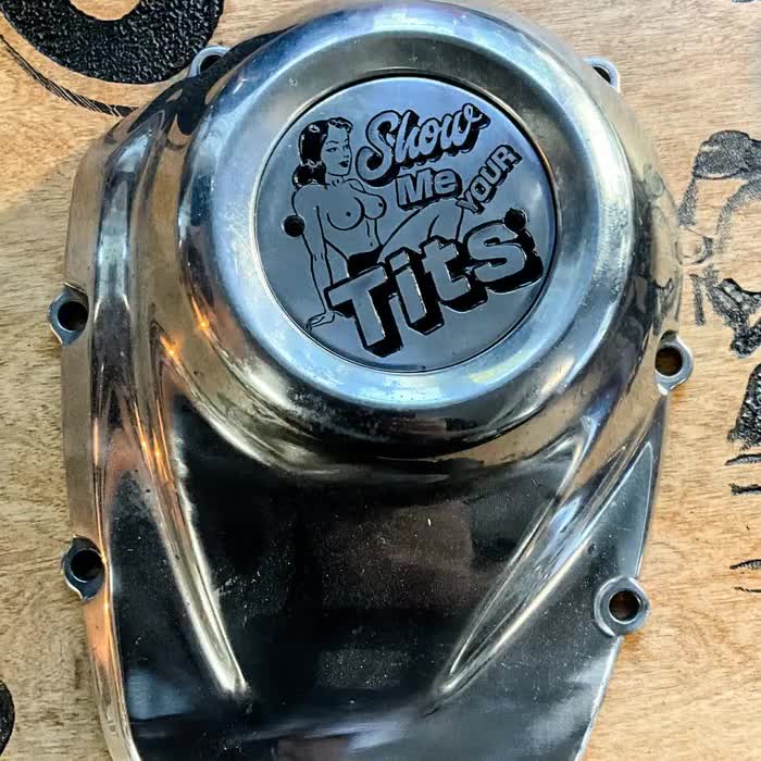 Show Me Your Tits Engraved Milwaukee 8 Timing Cover for Harley